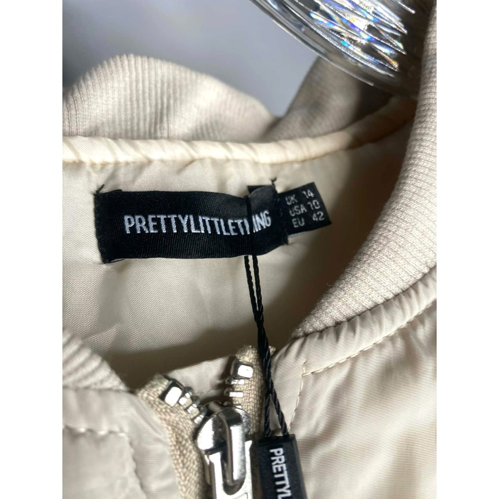 Pretty Little‎ Thing Women's Coat Jacket Bomber Front Borg Puffer Size 10 beige - Picture 3 of 12